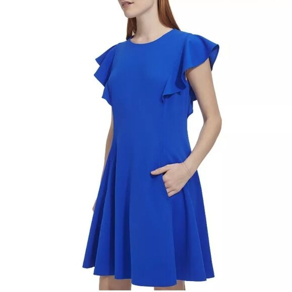 Women's Andrew Marc Ruffle Fit And Flare Mini Dress,size 10 - Picture 3 of 9